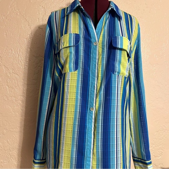 Kim Rogers Colorful Striped Button-Up Shirt - Picture 1 of 7